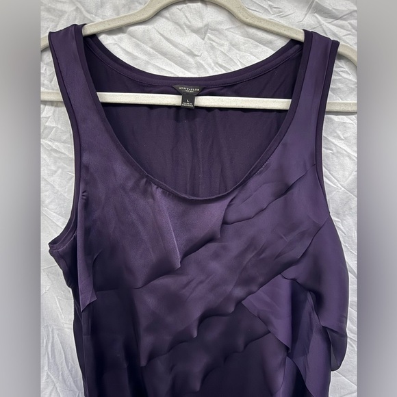 Ann Taylor Layered Tank Top Scoop Neck Lined Stretch Purple Satin Women Large - Picture 6 of 9